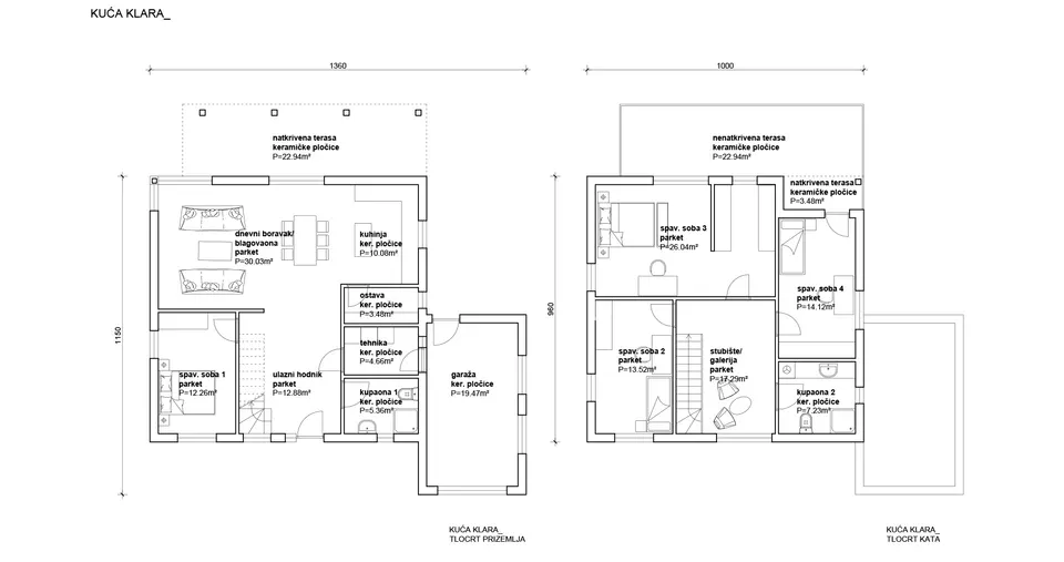 Osnova montažne kuće Klara, 100 m², Radman Homes