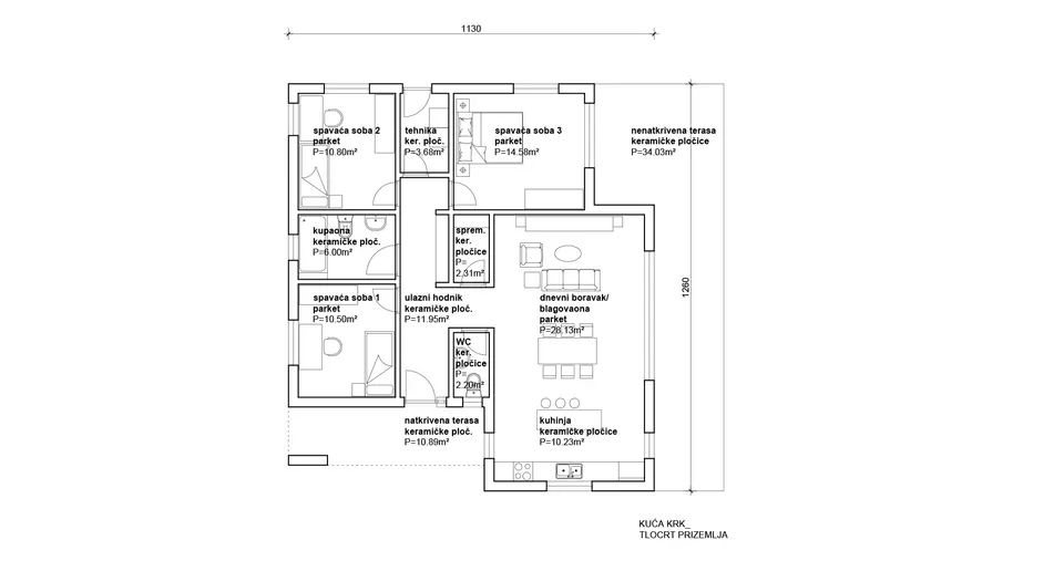 Osnova montažne kuće Krk, 100 m², Radman Homes