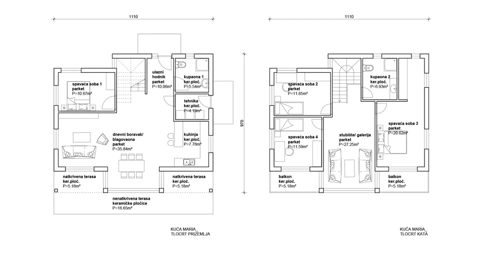 Osnova montažne kuće Maria, 100 m², Radman Homes