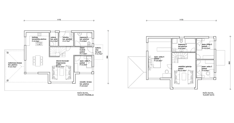 Osnova montažne kuće Olivia, 100 m², Radman Homes