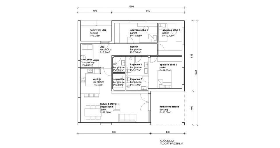Osnova montažne kuće Silba, 100 m², Radman Homes