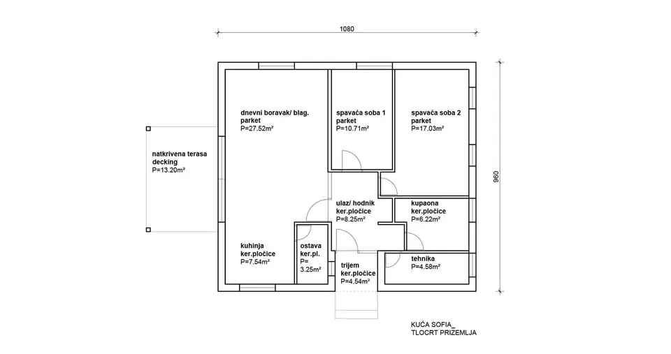 Osnova montažne kuće Sofia, 100 m², Radman Homes