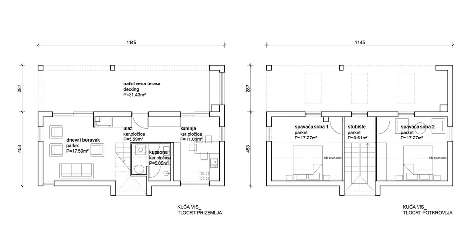 Osnova montažne kuće Vis, 100 m², Radman Homes