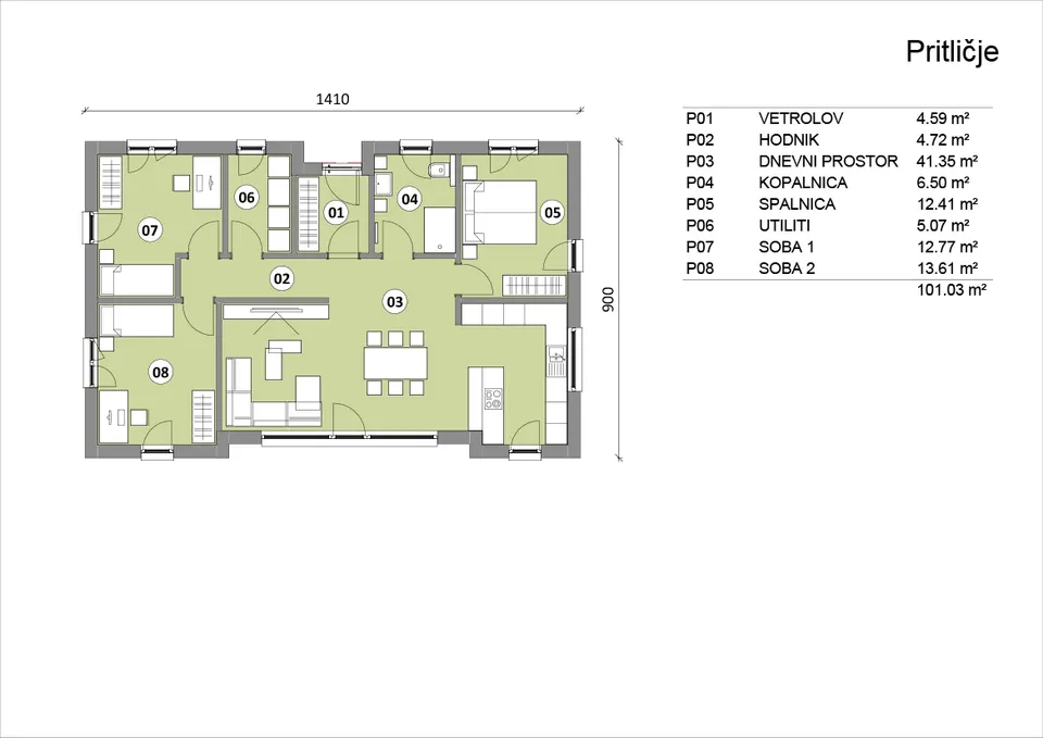 Montažna kuća Hiša 101, 101 m², Rihter