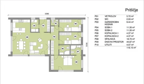 Montažna kuća Hiša 116/3, 116 m², Rihter