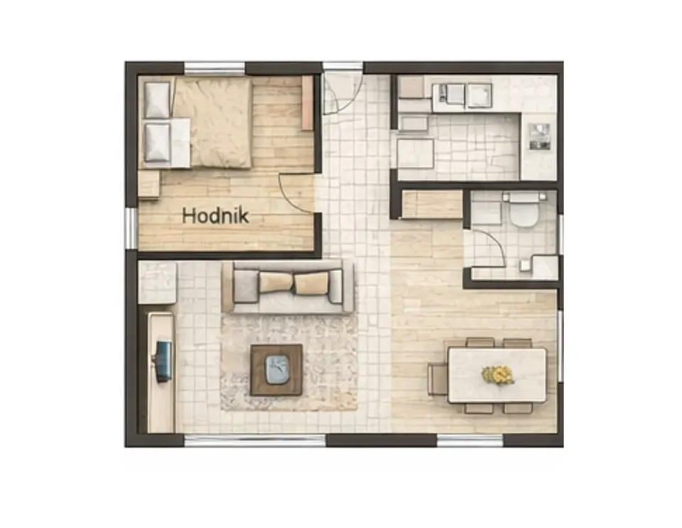 Osnova montažne kuće Dvoiposobna kuća 01, 68 m², SIP Gradnja