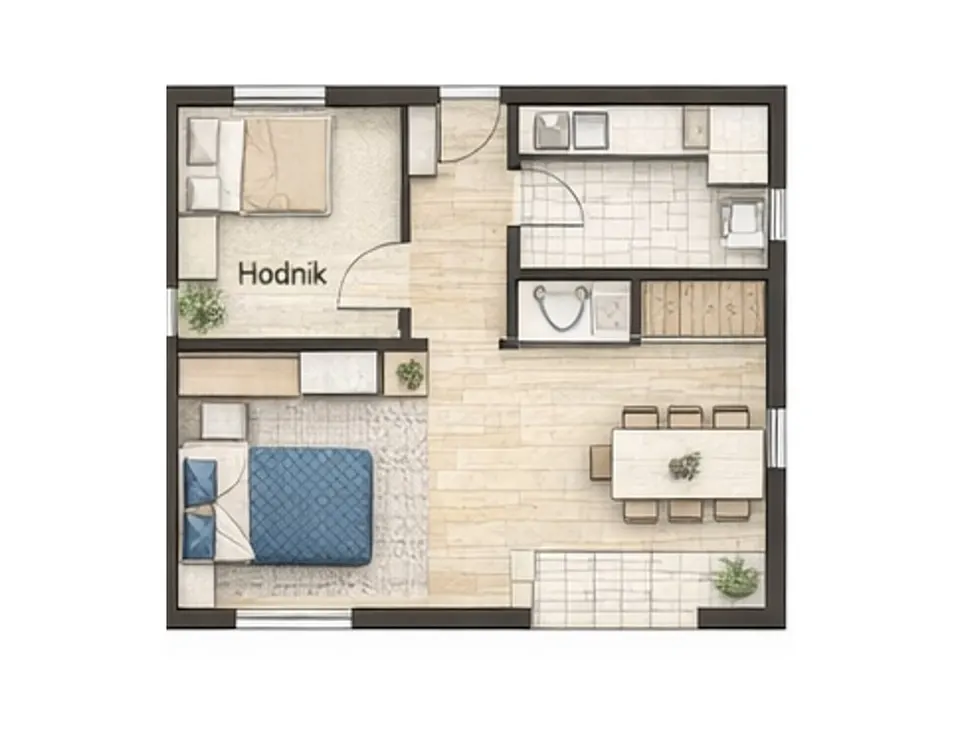 Osnova montažne kuće Dvoiposobna kuća 03, 75 m², SIP Gradnja