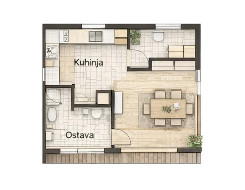 Osnova montažne kuće Dvoiposobna kuća 06, 74 m², SIP Gradnja