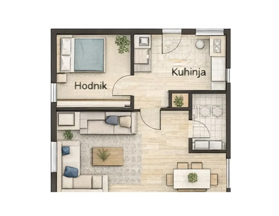 Osnova montažne kuće Dvoiposobna kuća 07, 69 m², SIP Gradnja