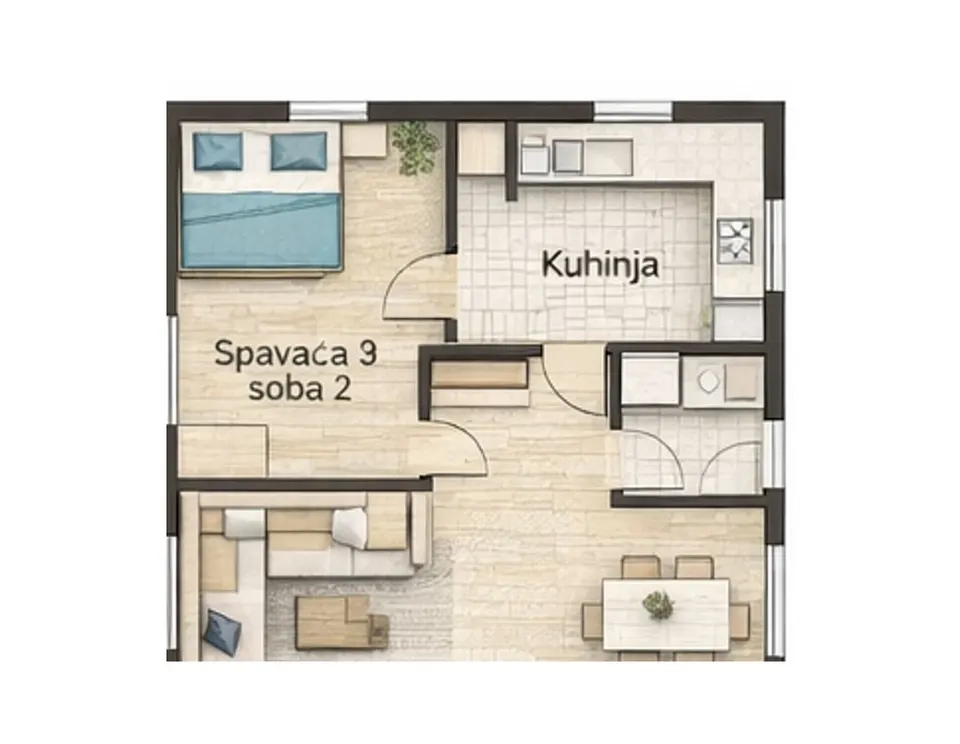 Osnova montažne kuće Dvoiposobna kuća 09, 82 m², SIP Gradnja