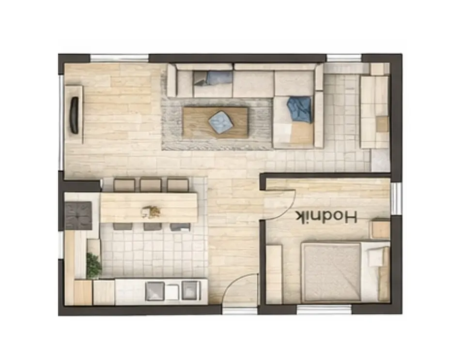 Osnova montažne kuće Dvoiposobna kuća 19, 67 m², SIP Gradnja