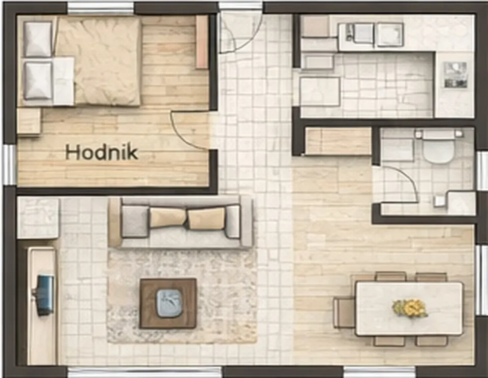 Osnova montažne kuće Jednoiposobna kuća 01, 52 m², SIP Gradnja