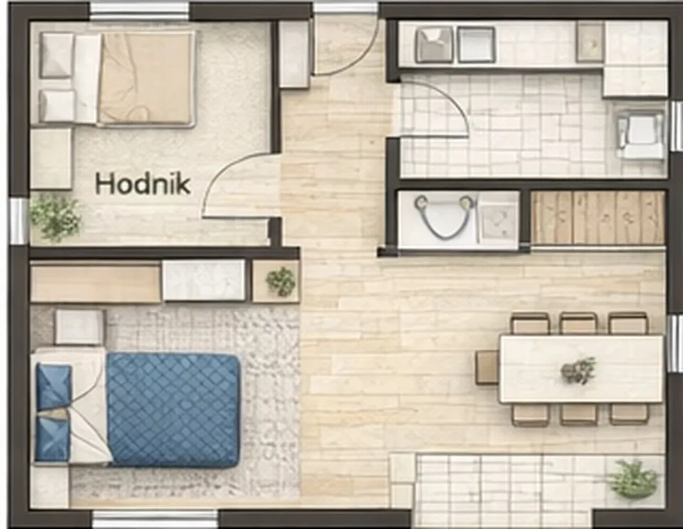 Osnova montažne kuće Jednoiposobna kuća 03, 58 m², SIP Gradnja