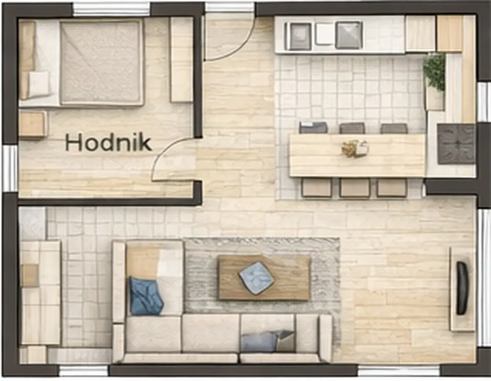Osnova montažne kuće Jednoiposobna kuća 04, 60 m², SIP Gradnja
