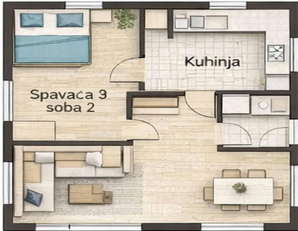 Osnova montažne kuće Jednoiposobna kuća 09, 59 m², SIP Gradnja
