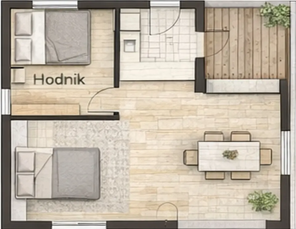 Osnova montažne kuće Jednoiposobna kuća 10, 56 m², SIP Gradnja
