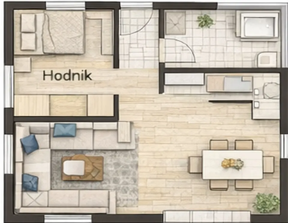 Osnova montažne kuće Jednoiposobna kuća 12, 64 m², SIP Gradnja