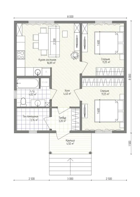 Montažna kuća Mirna, 40 m², Sipline
