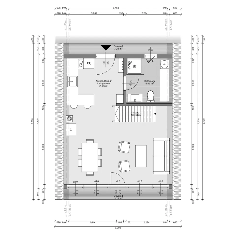 Osnova montažne kuće A FRAME V1, 53 m², Steco Centar