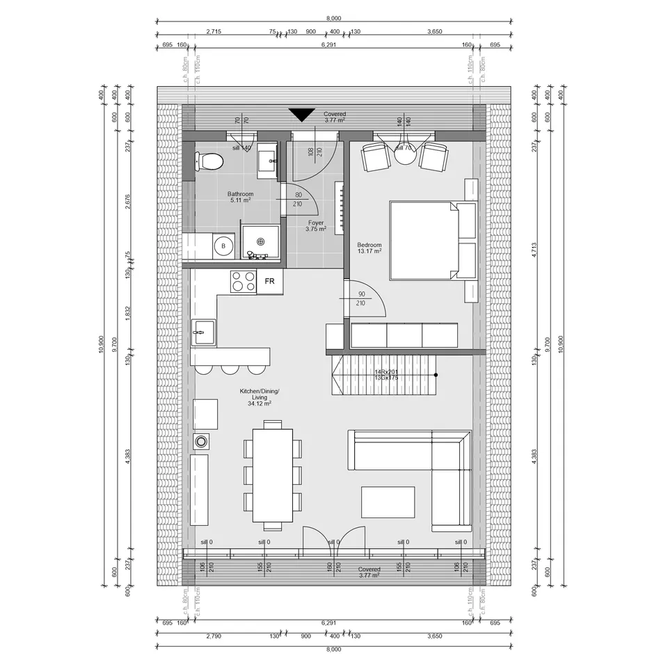 Osnova montažne kuće A FRAME V2, 53 m², Steco Centar