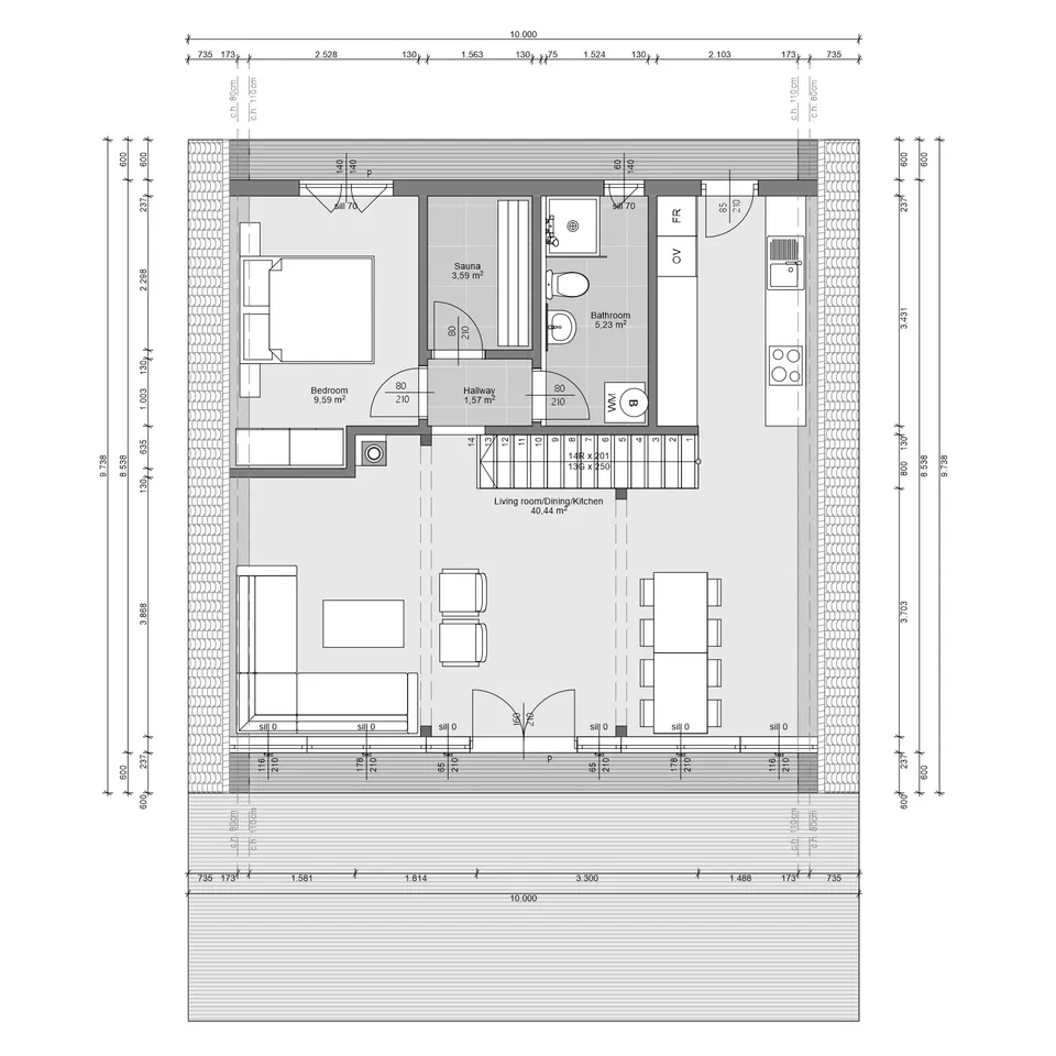 Osnova montažne kuće A FRAME V4, 53 m², Steco Centar