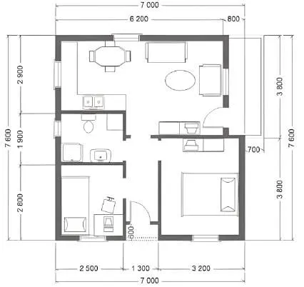Osnova: TOP LINE Montažne kuće TPL-52, 57 m²