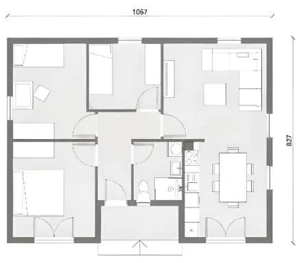 Osnova: TOP LINE Montažne kuće TPL-77K, 88 m²