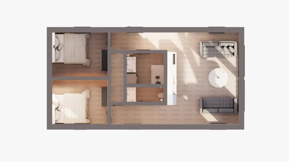 Osnova montažne kuće Wood 80, 80 m², ZerroMax